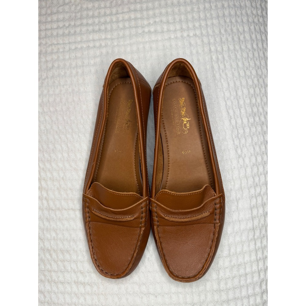 Coach and Four Penny Loafers Women 6.5M Brown Leather Made in Italy Moc Toe